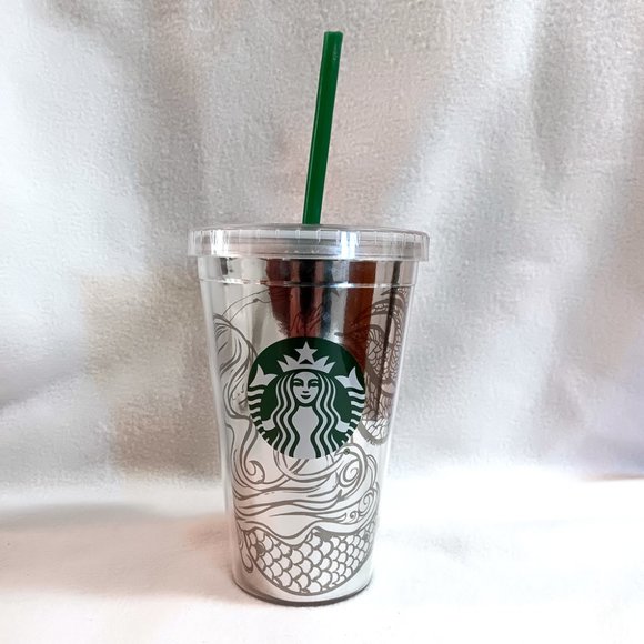 Starbucks Tumbler Silver 16 oz w/ Lid Straw 2020 - Cold Drinks Lightly Used - Picture 1 of 4